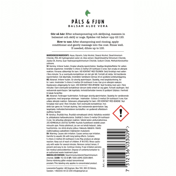 Hundbalsam Päls & Fjun Aloe Vera 250 ml Dogman