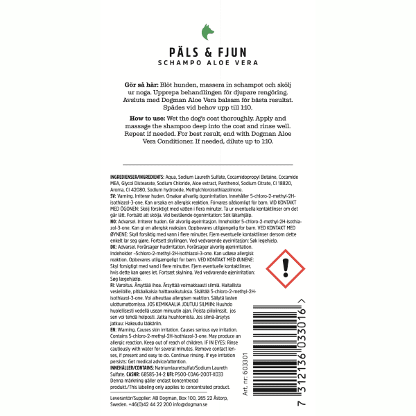 Hundschampo Päls & Fjun Aloe Vera Dogman