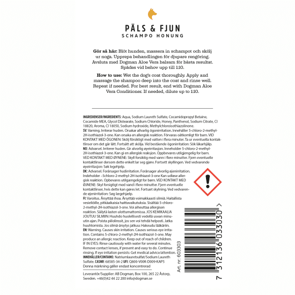Hundschampo Päls & Fjun Honung 250 ml Dogman