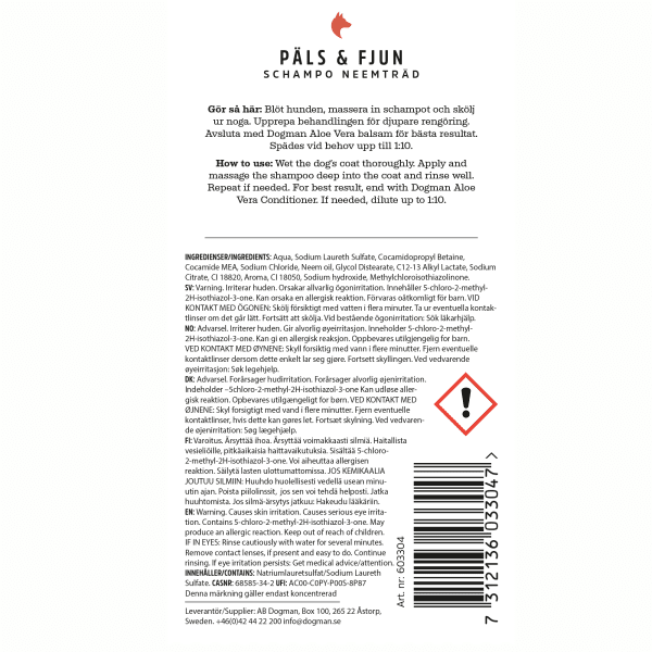 Hundschampo Päls & Fjun Neemträd 250 ml Dogman