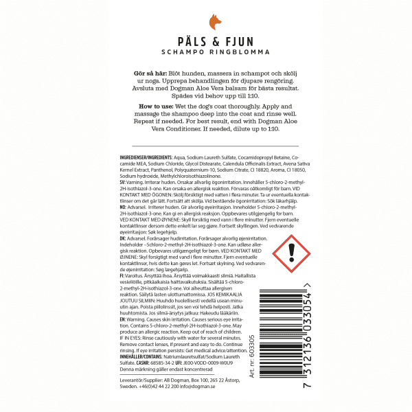 Hundschampo Päls & Fjun Ringblomma 250 ml Dogman