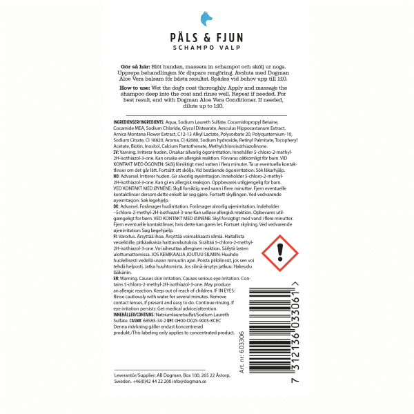 Hundschampo Päls & Fjun Valp 250 ml Dogman