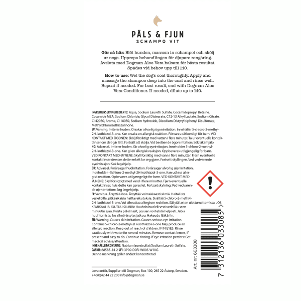 Hundschampo Päls & Fjun Vit 250 ml Dogman